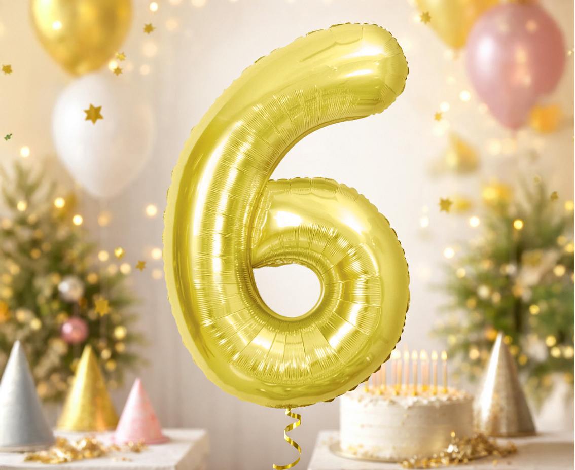 Balon foliowy B&C Cyfra 6, Light gold, 85 cm