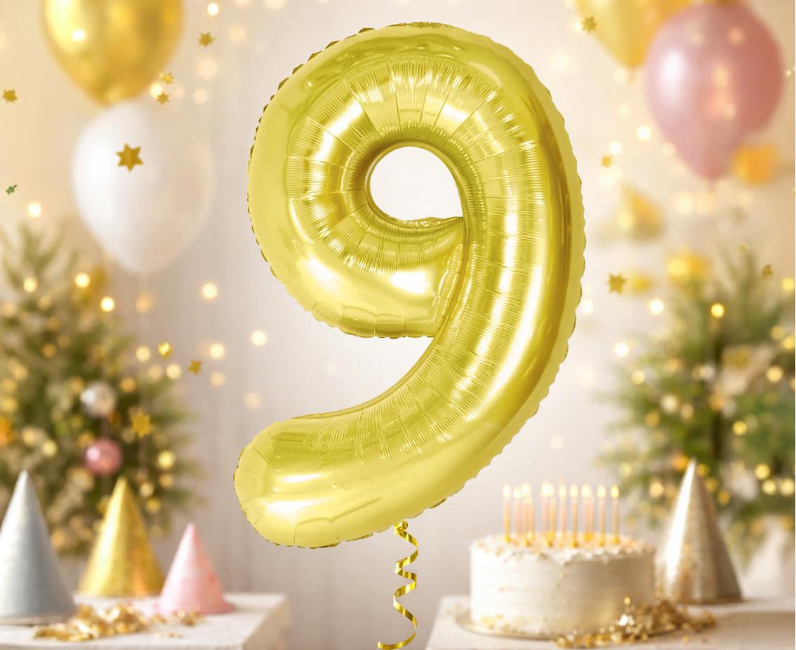 Balon foliowy B&C Cyfra 9, Light gold, 85 cm