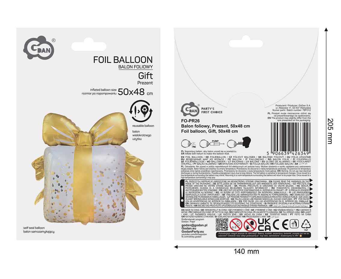 Balon foliowy Prezent 50x48 cm, NA POWIETRZE