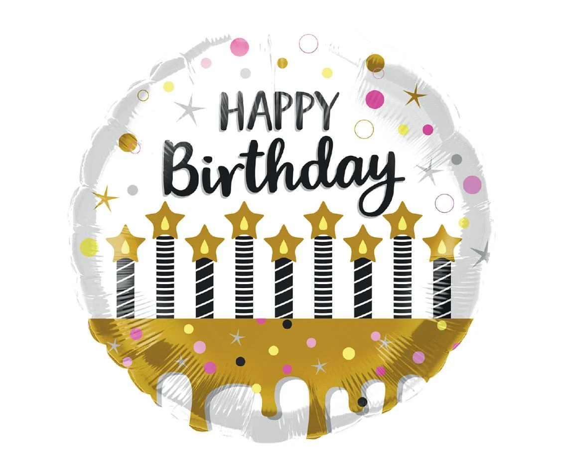Balon foliowy 18" Happy Birthday, ze świeczkami