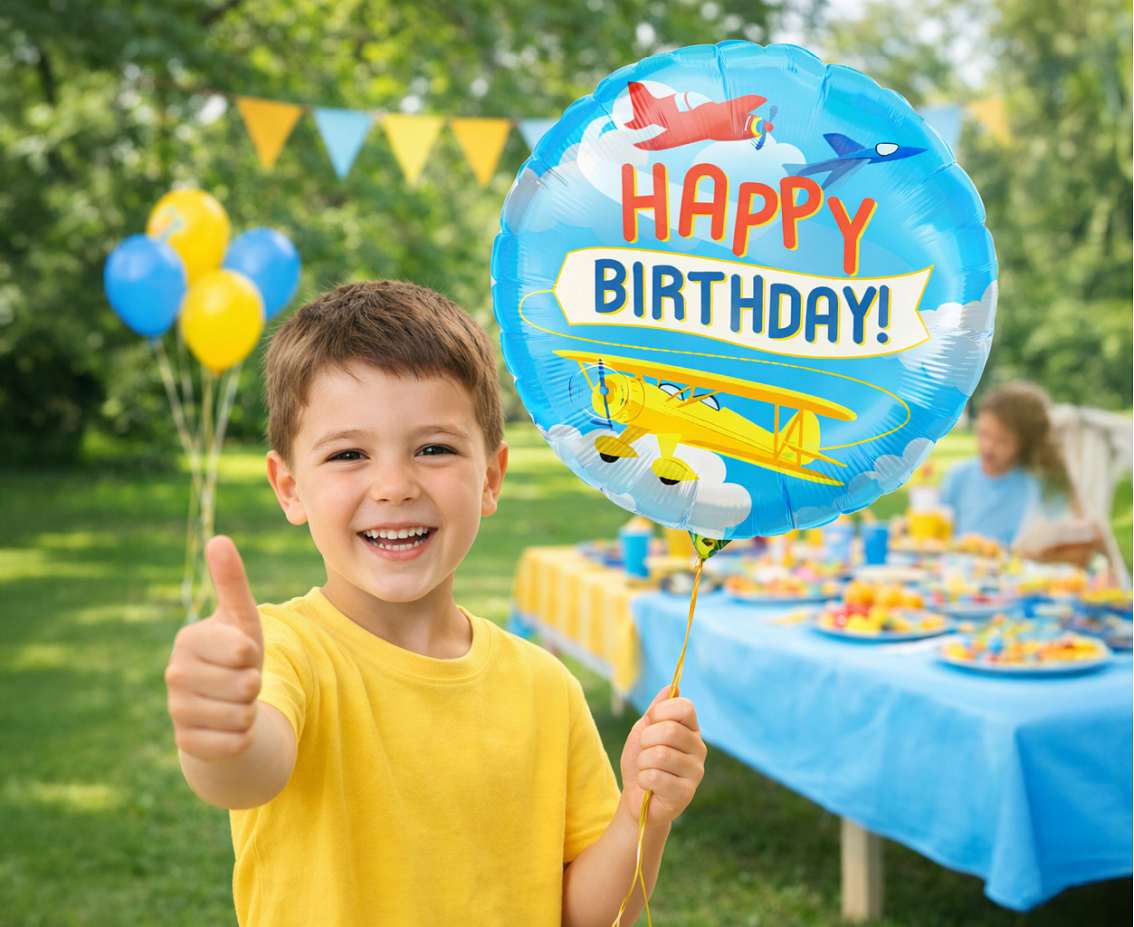 Balon foliowy 18" Samoloty Happy Birthday