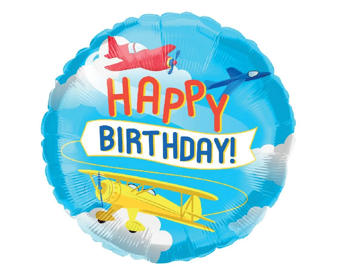 Balon foliowy 18" Samoloty Happy Birthday