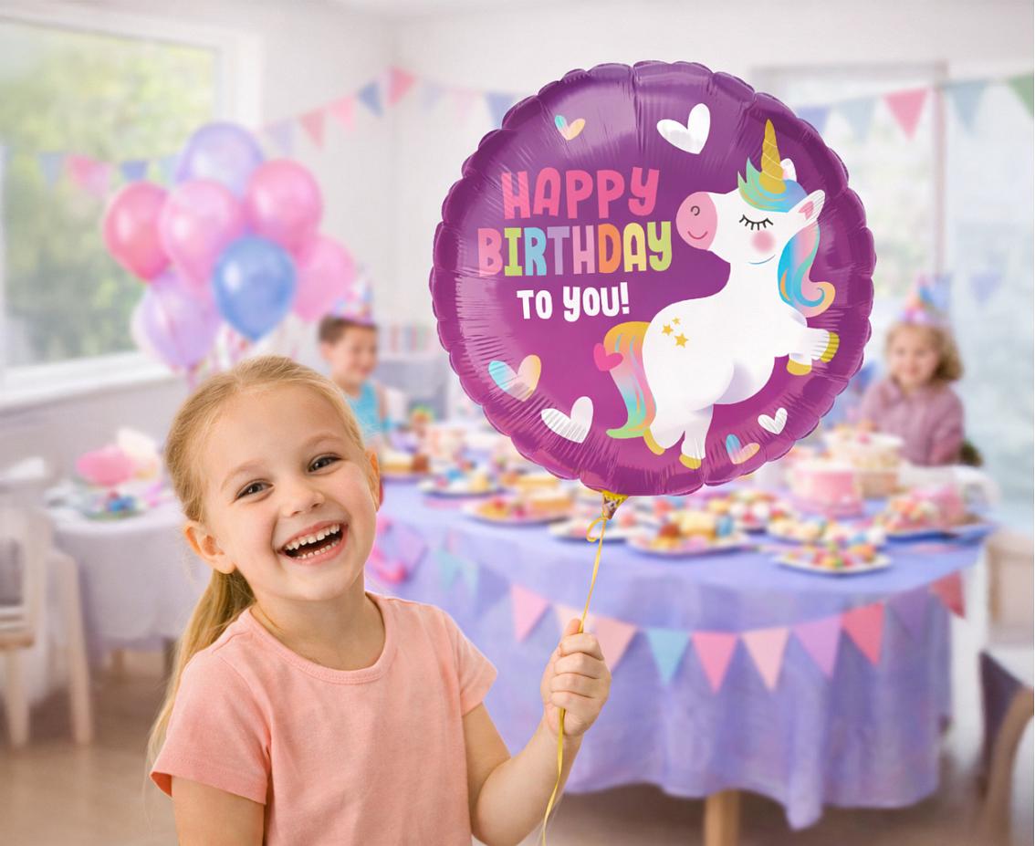 Balon foliowy 18" Jednorożec Happy Birthday