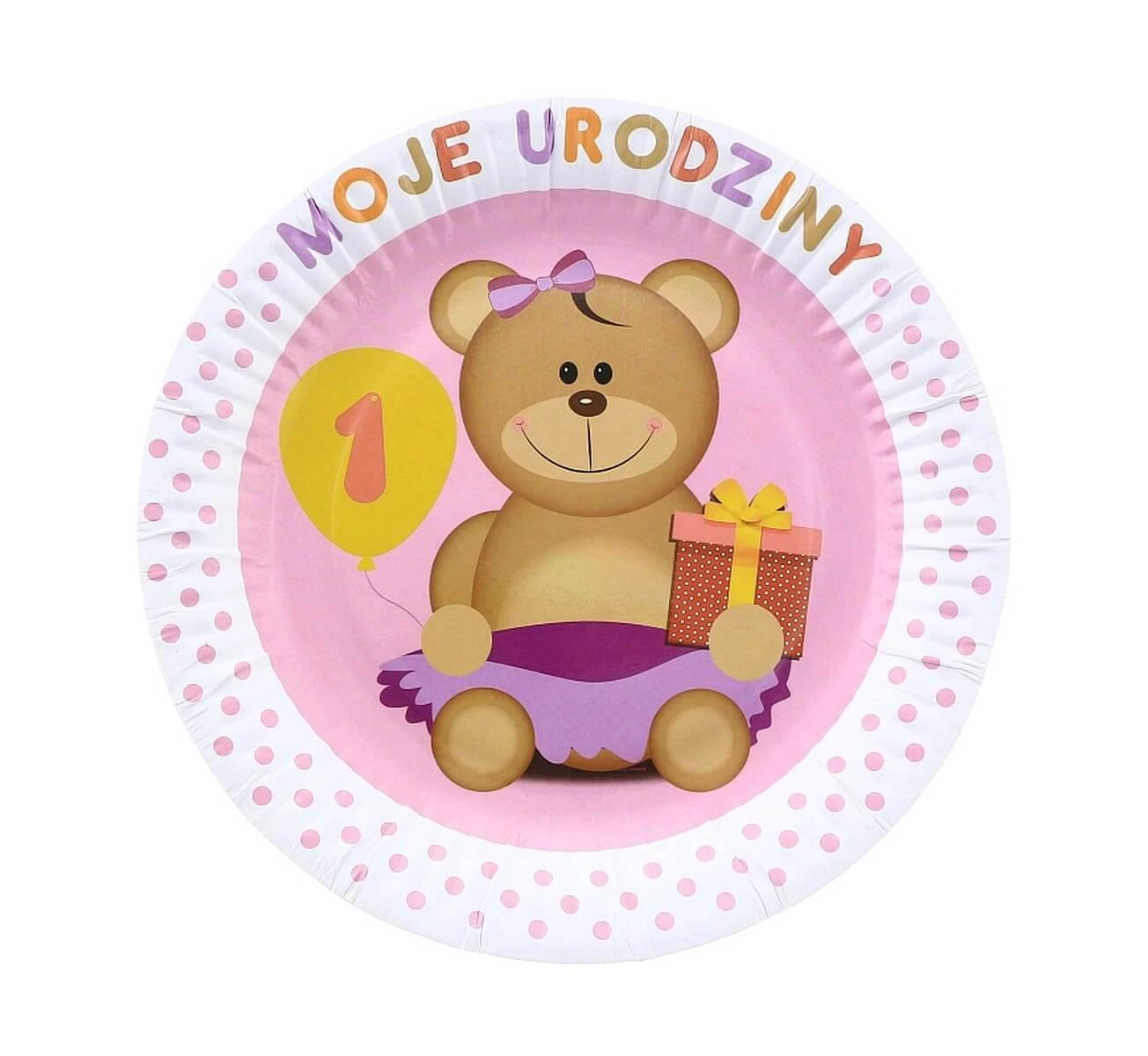 Talerzyki papierowe "Moje 1 Urodziny", różowe, 18 cm / 6 szt. KK
