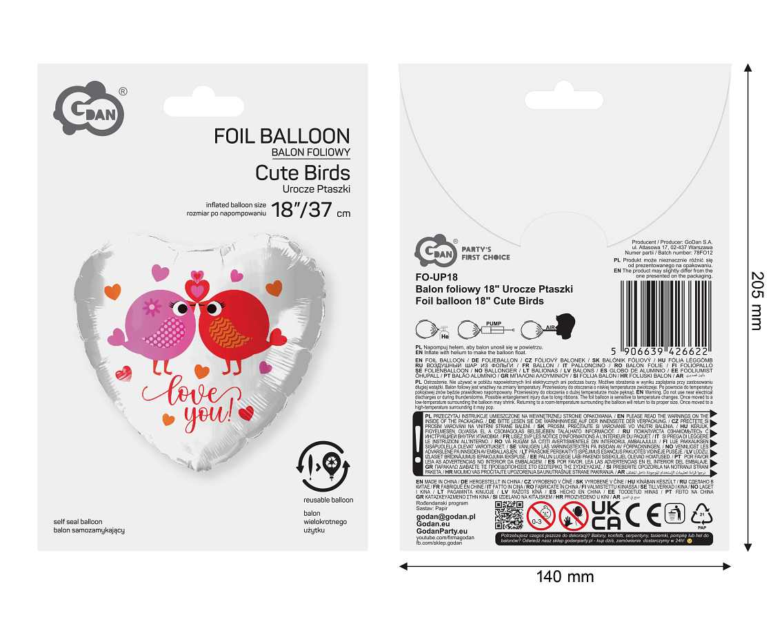 Balon foliowy 18" Urocze Ptaszki