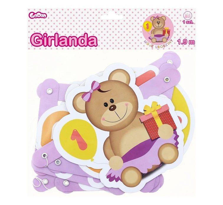 Girlanda "Moje 1 Urodziny", 1 szt., różowa, 1.9 m KK