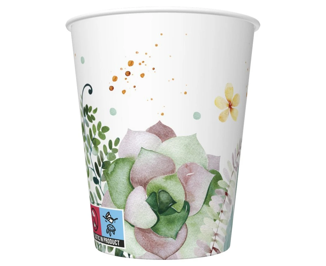 Kubeczki papierowe Akwarela, Kwiaty, Liście, 250 ml, 8 szt.