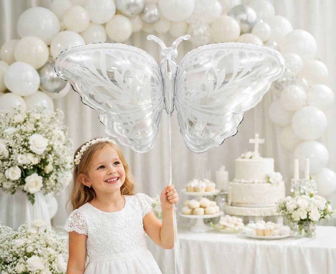 Balon foliowy Srebrny Motyl, 87x44cm