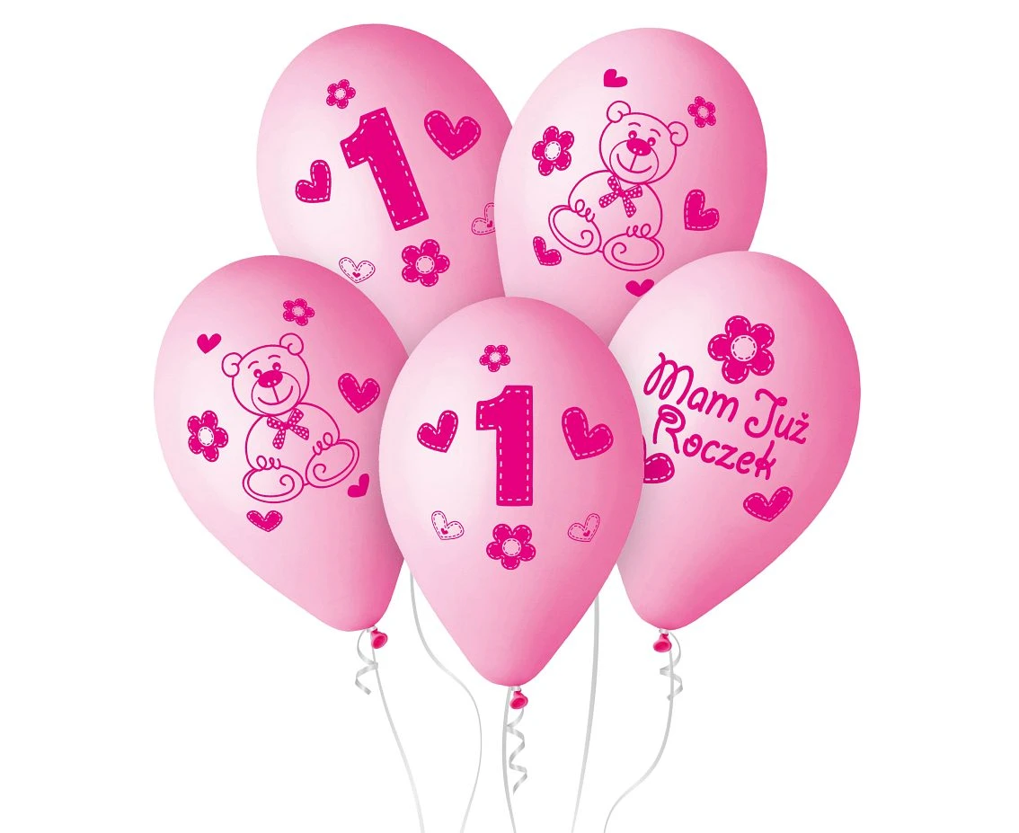 Balony Gemar 12", premium moje 1 urodziny (różowy), 5szt.
