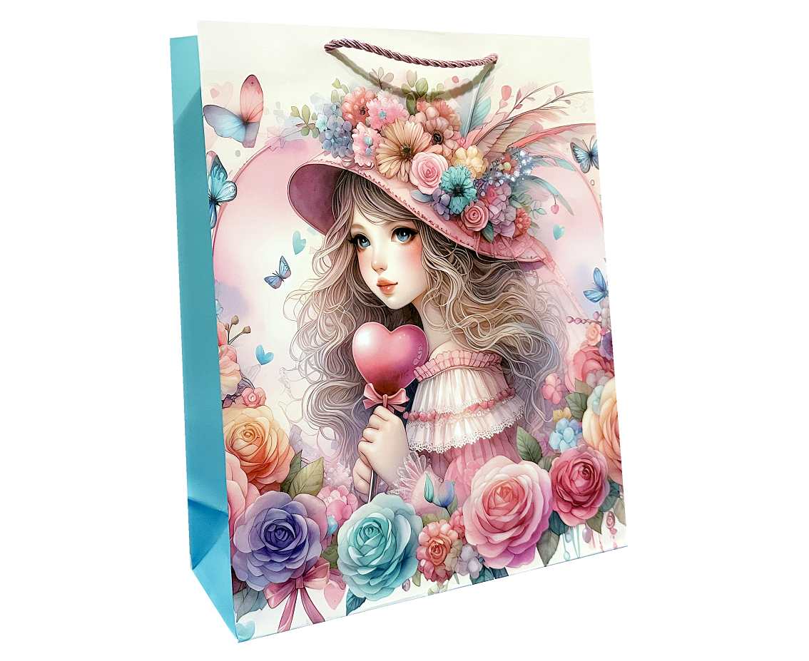 Torebka prezentowa Wróżka w kwiatach 26x32x12 cm. mix, 1 szt.