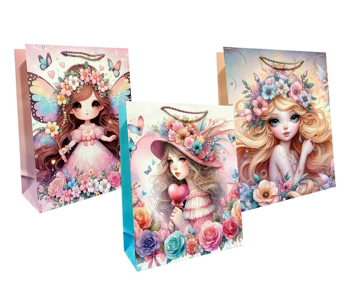 Torebka prezentowa Wróżka w kwiatach 26x32x12 cm. mix, 1 szt.