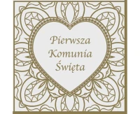 Serwetki Pierwsza Komunia, złote serce, 33x33 cm, 20 szt.