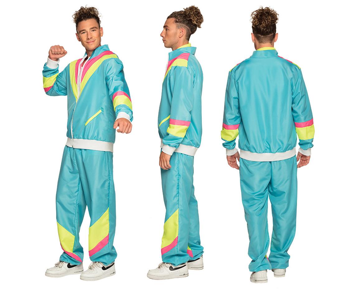 Dres męski neonowy turkusowy Retro, rozm.L