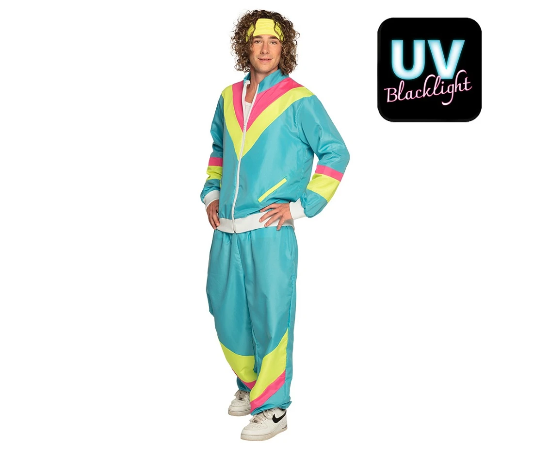 Dres męski neonowy turkusowy Retro, rozm.L