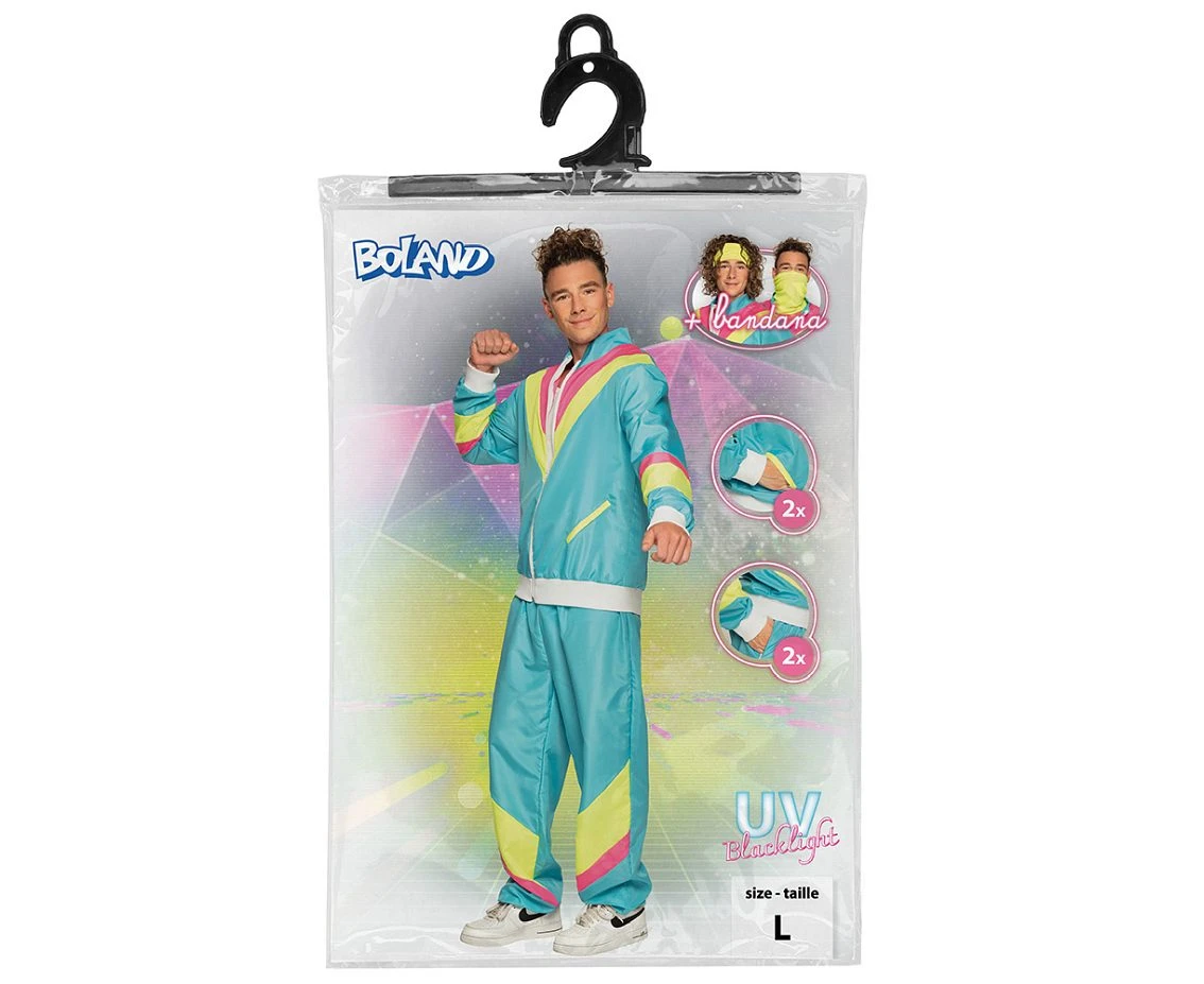 Dres męski neonowy turkusowy Retro, rozm.L