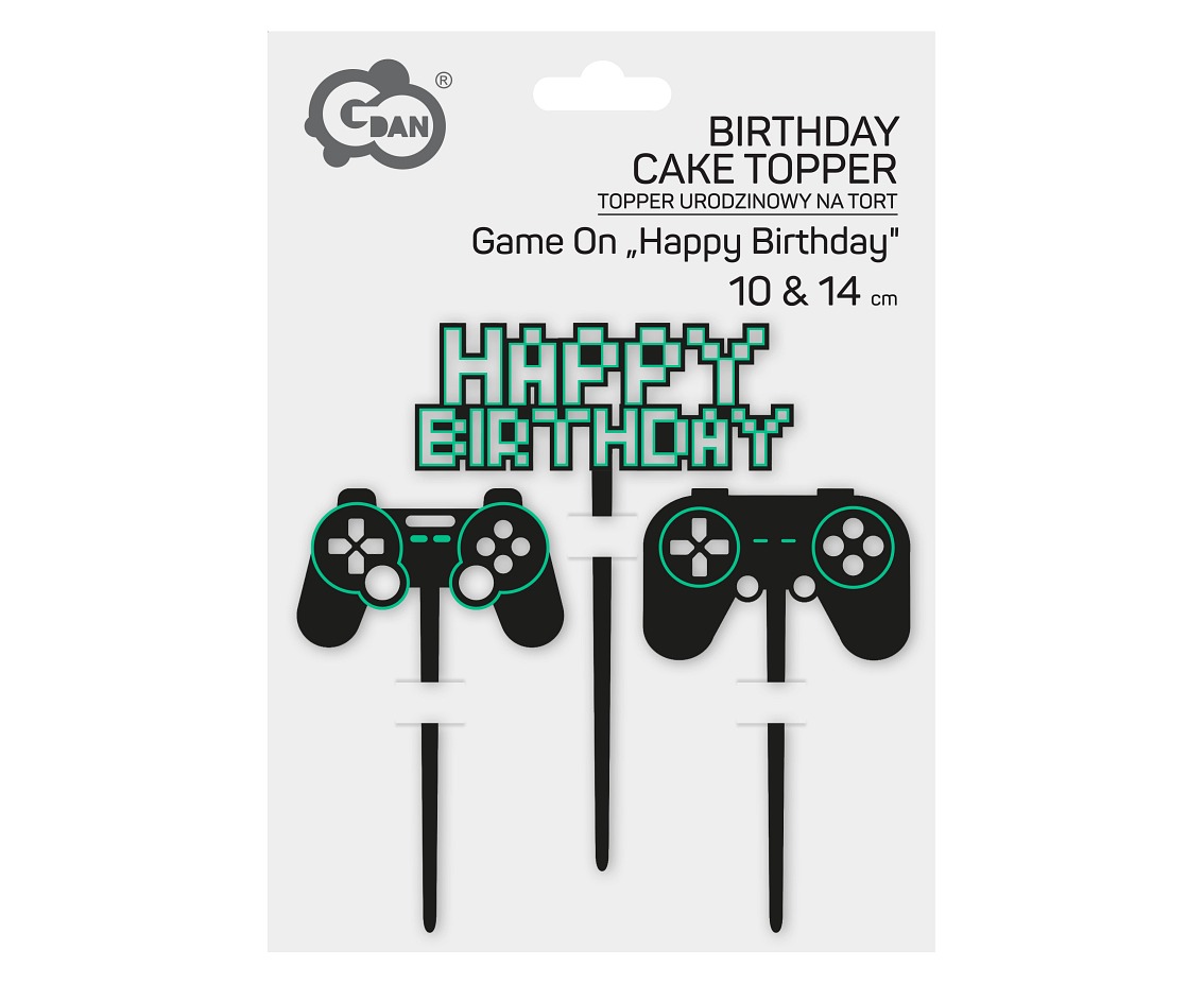 Topper urodzinowy na tort Game On „Happy Birthday"