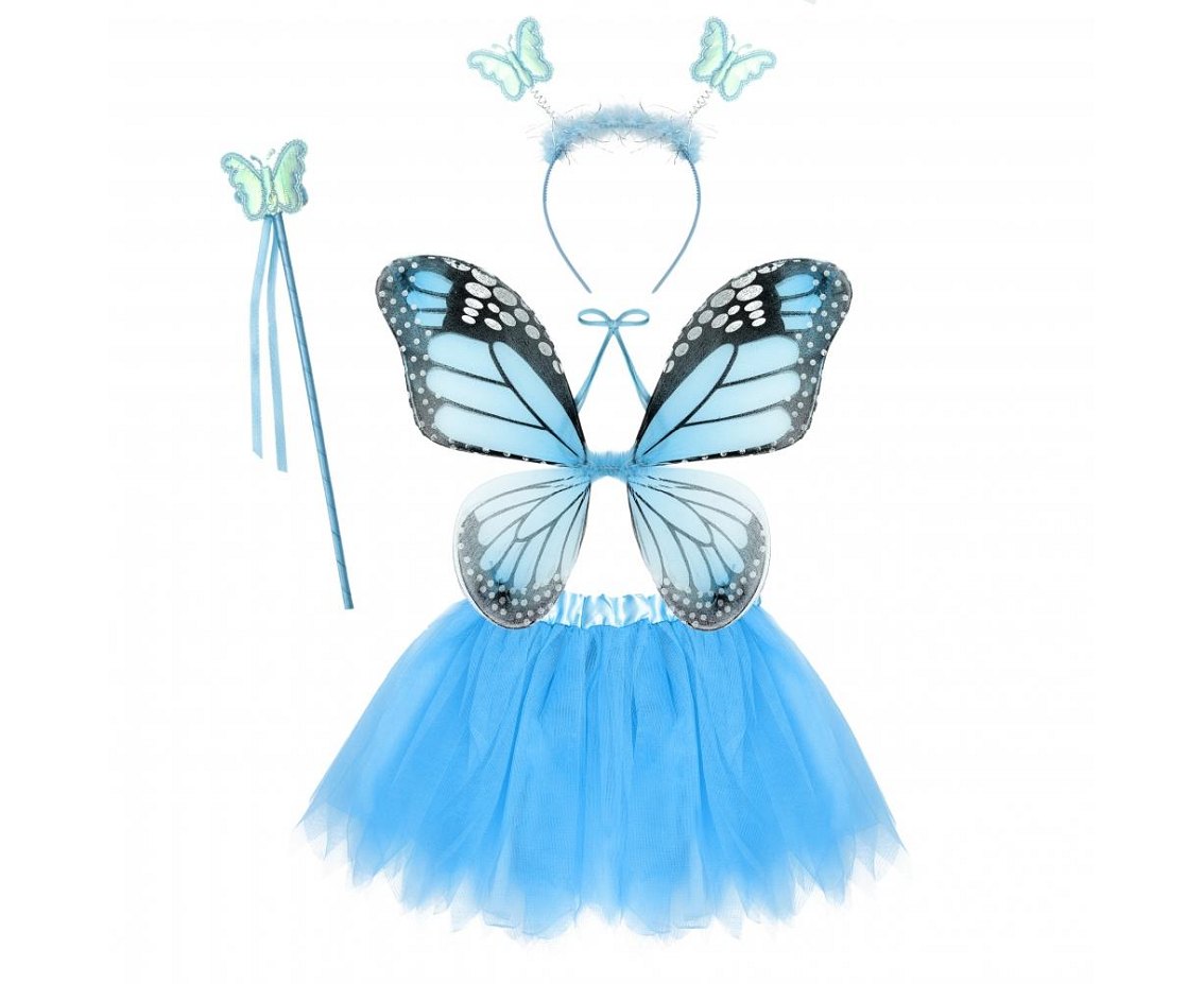 Zestaw Motyl niebieski (różdżka, spódnica, opaska, skrzydła)