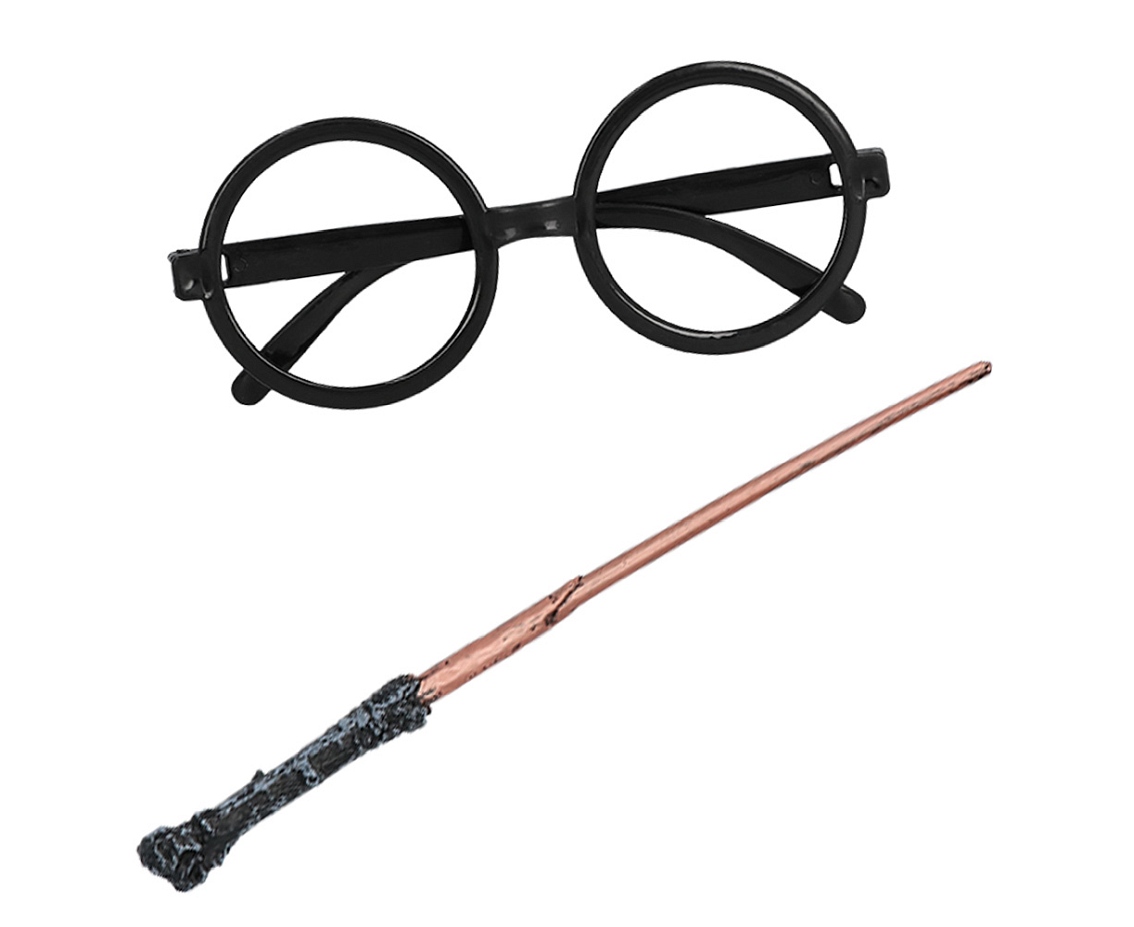 Zestaw Czarodziej/ka (okrągłe okulary, różdżka)