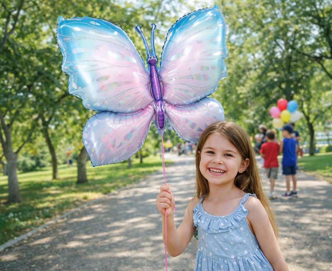 Balon foliowy Motyl niebiesko-liliowy 76x56 cm