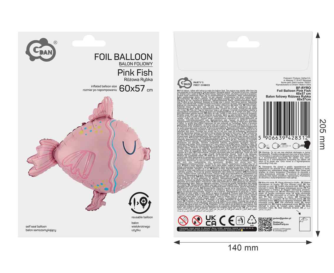Balon foliowy Różowa Rybka 60x57 cm