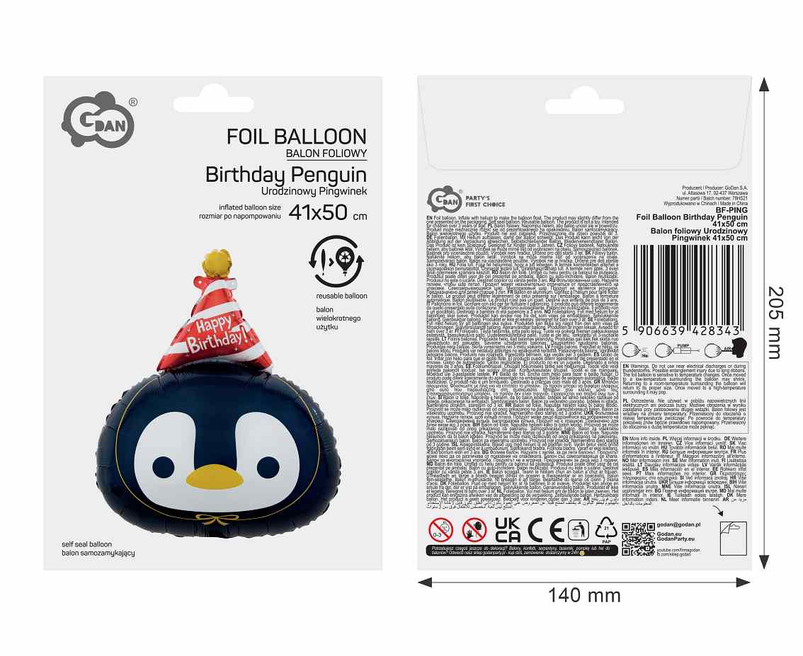 Balon foliowy Urodzinowy Pingwinek 41x50cm