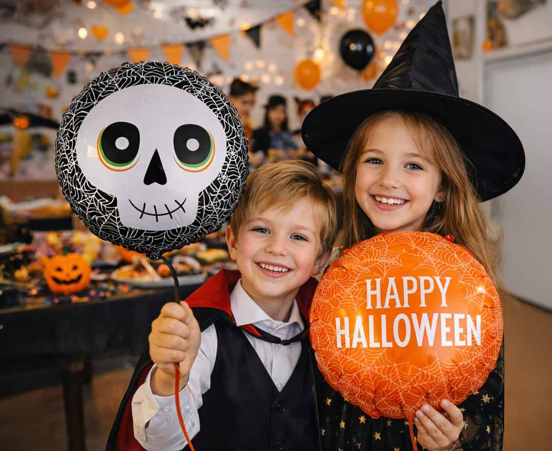 Balon foliowy 18" Czaszka, "Happy Halloween"