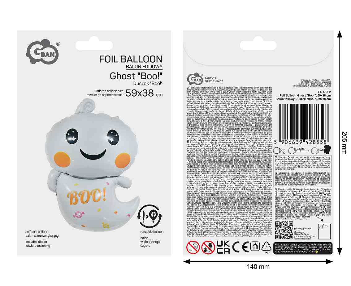 Balon foliowy Duszek "Boo!", 59x38cm