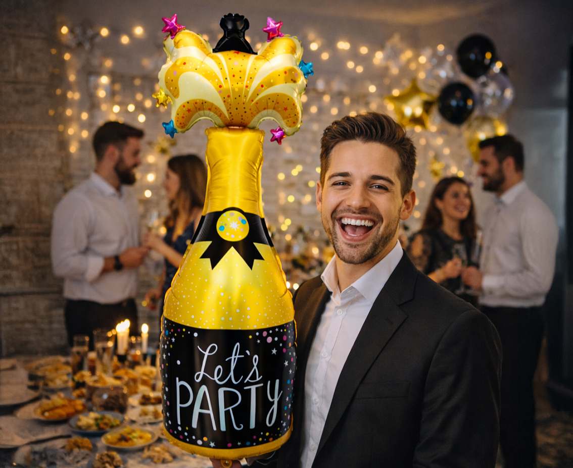 Balon foliowy Butelka wina "Let's party", 34x97cm
