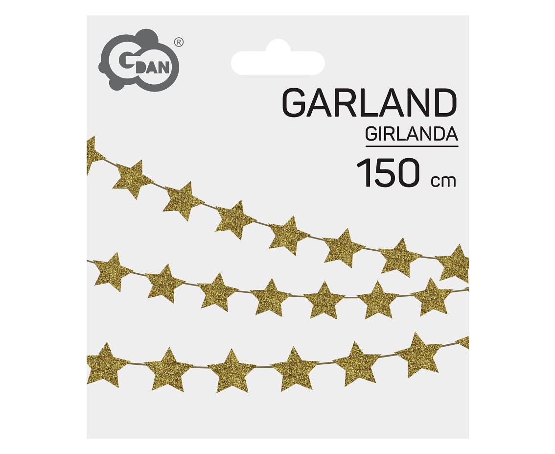Girlanda papierowa, złote gwiazdki, 150 cm