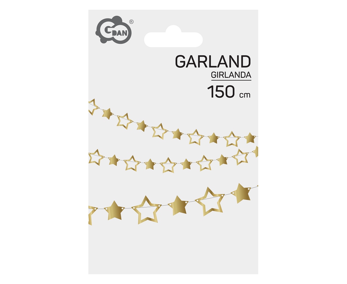 Girlanda papierowa podwójna, złote gwiazdki, 150 cm