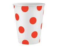 Kubeczki papierowe białe, czerwone groszki, 250ml/6 szt.