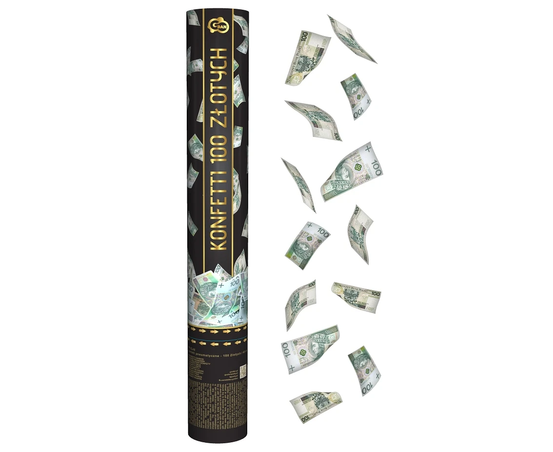 Konfetti pneumatyczne, papierowe - 100 Złotych / 40 cm