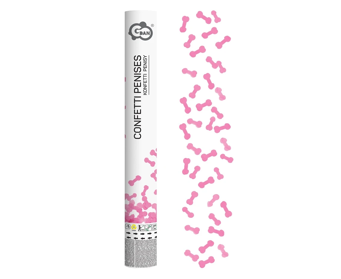 Konfetti pneumatyczne papierowe penisy różowe 18+ / 40 cm