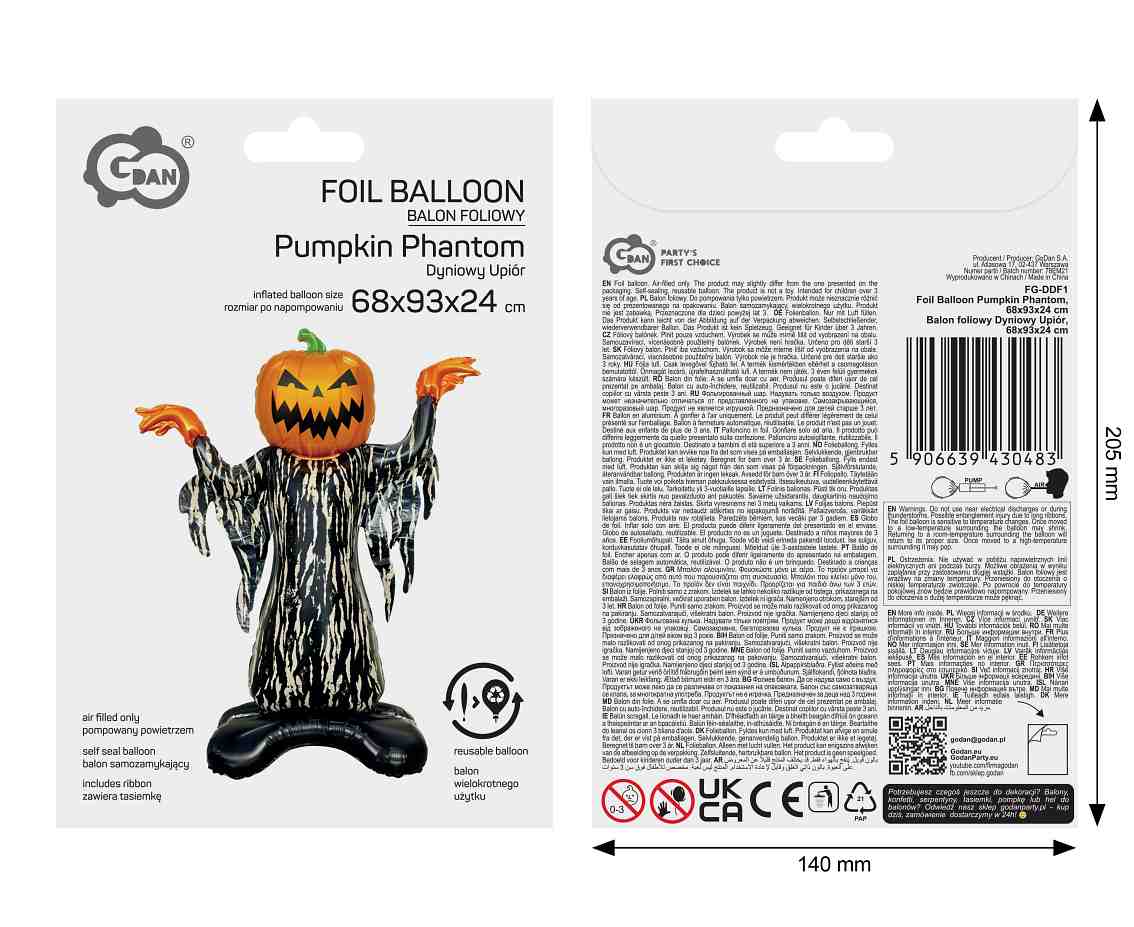 Balon foliowy Dyniowy Upiór, 68x93x24 cm