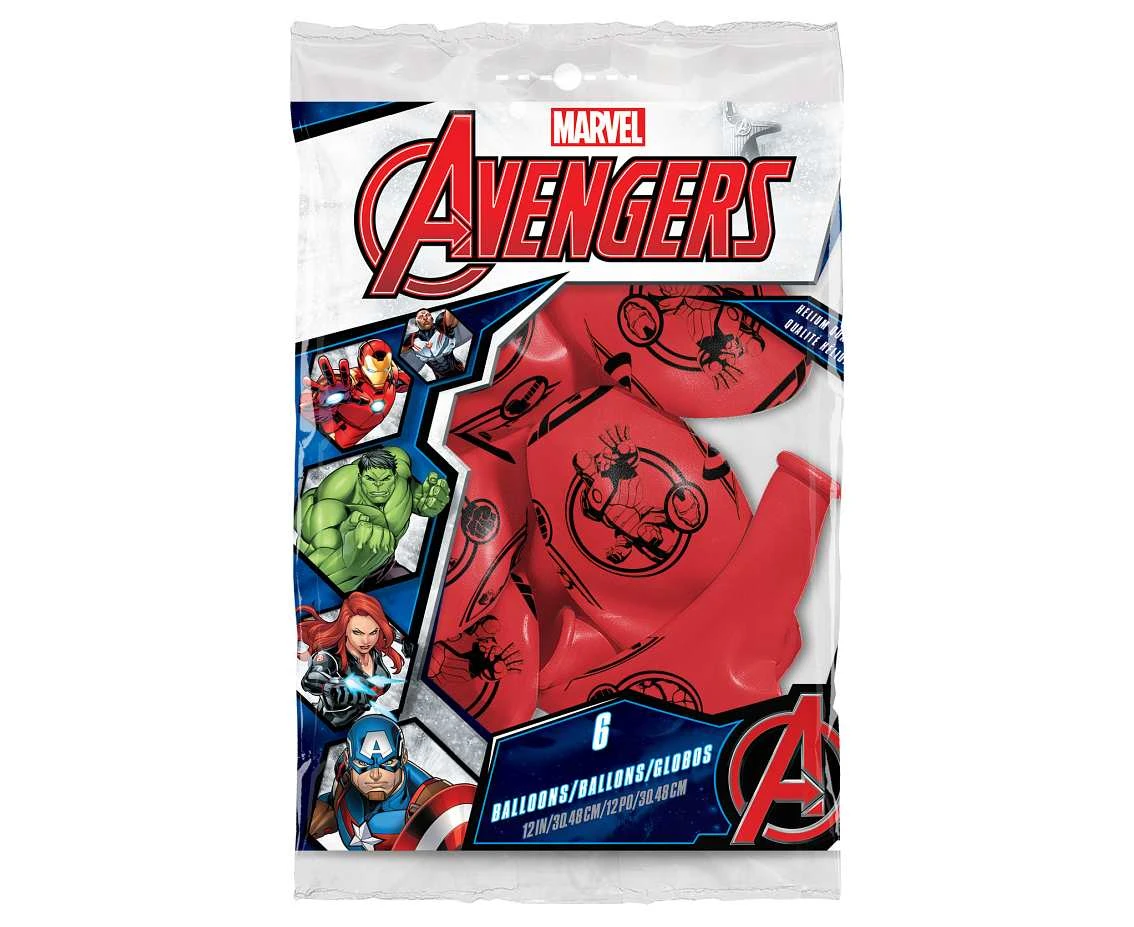 Balony Anagram 12", QL "Avengers", pastel czerwone, 6szt. KK