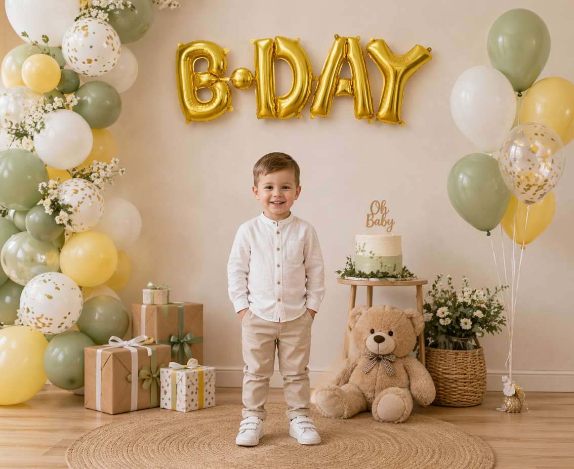 Balon foliowy Napis B-DAY, złoty, 69x27cm