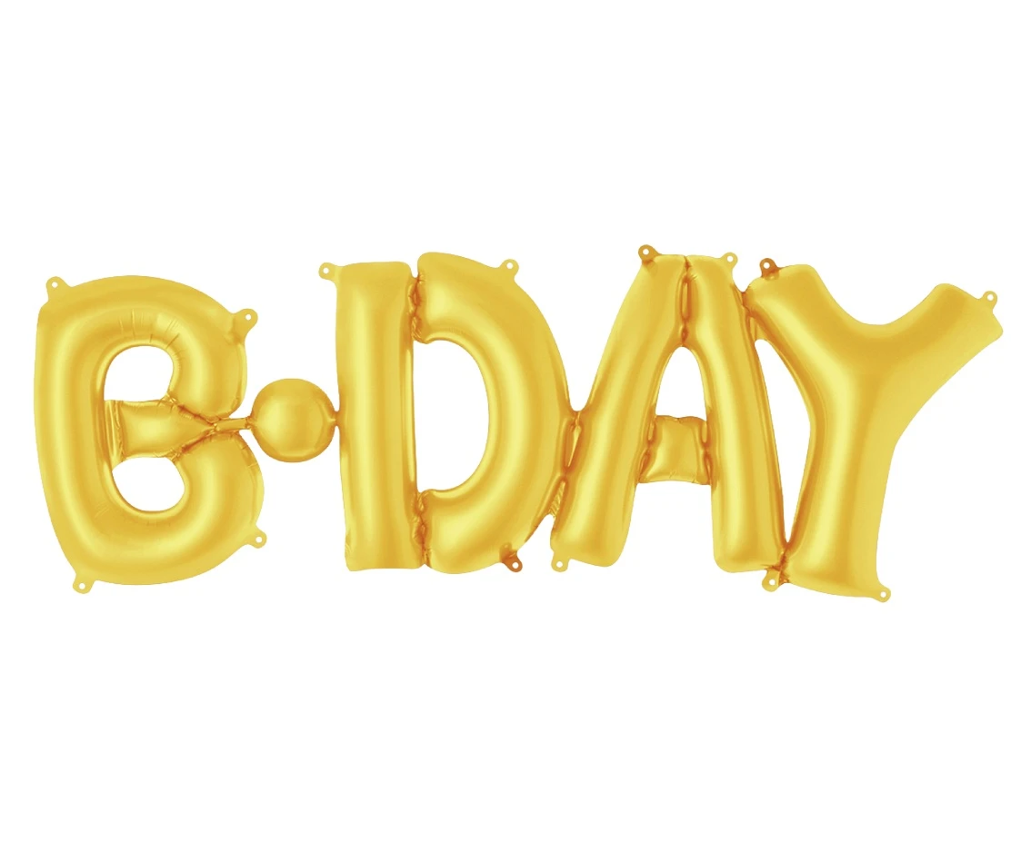 Balon foliowy Napis B-DAY, złoty, 69x27cm