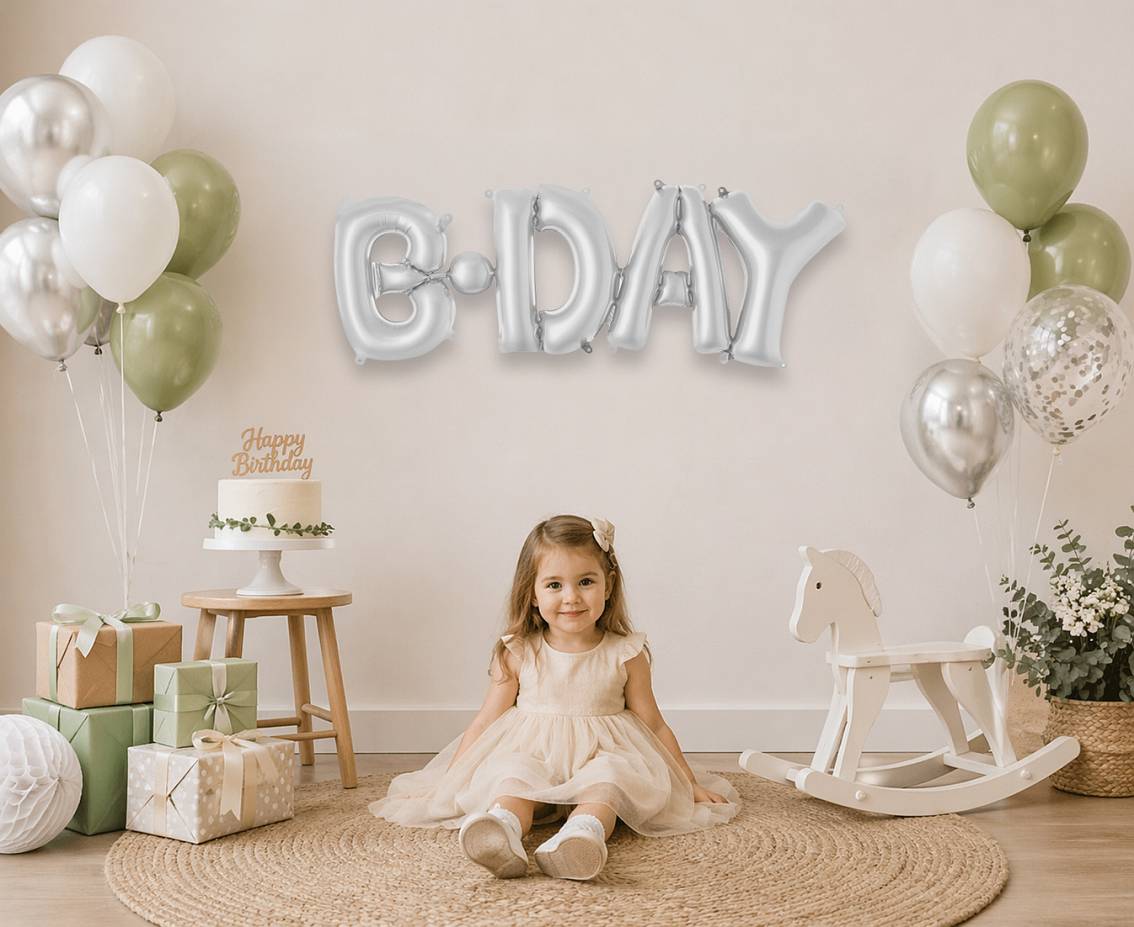 Balon foliowy Napis B-DAY, srebrny, 69x27cm