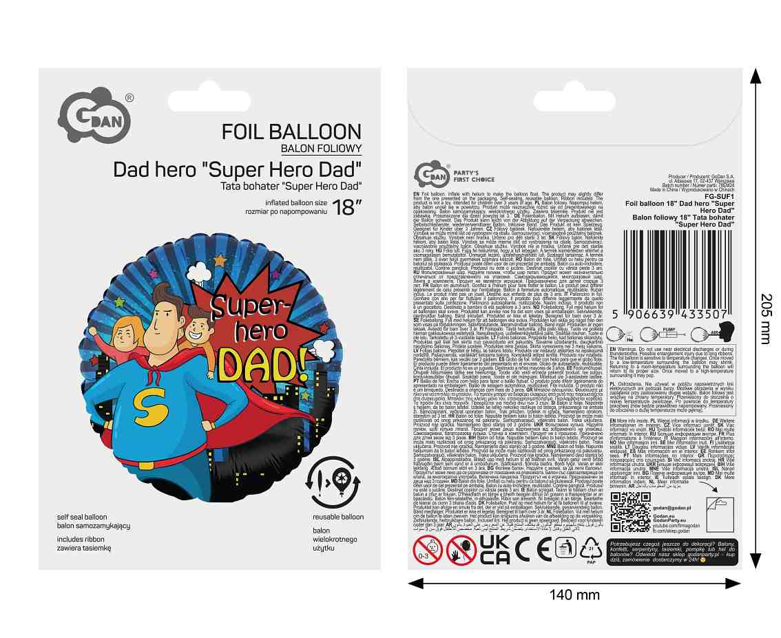 Balon foliowy 18" Tata bohater "Super Hero Dad"