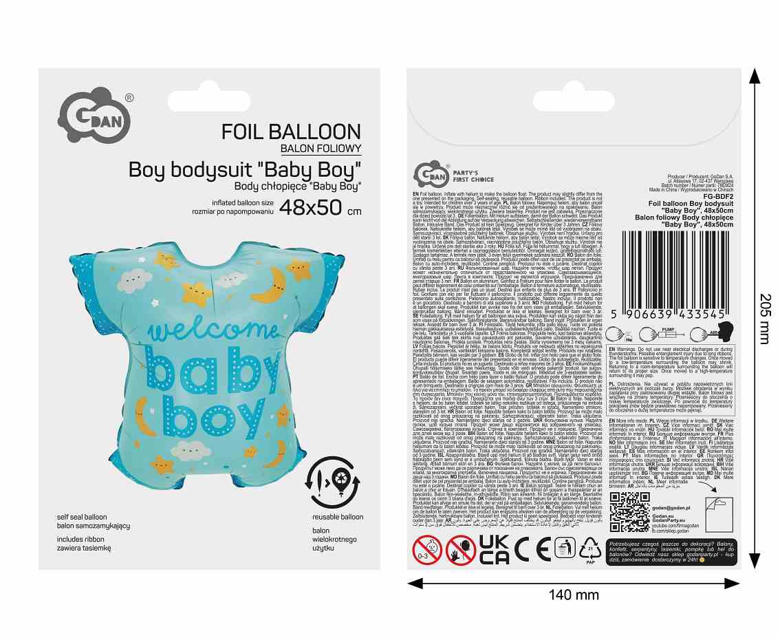 Balon foliowy Body chłopięce "Baby Boy", 48x50cm