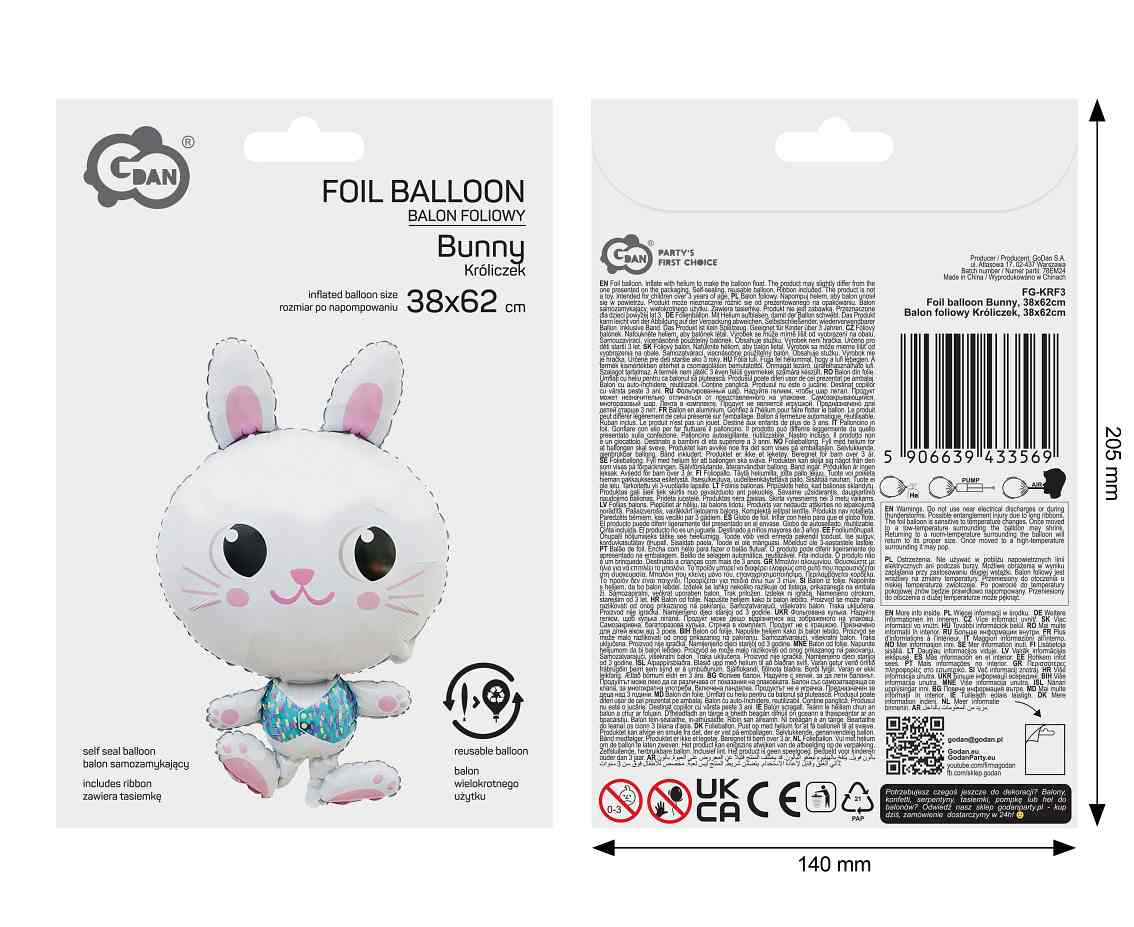 Balon foliowy Króliczek, 38x62cm