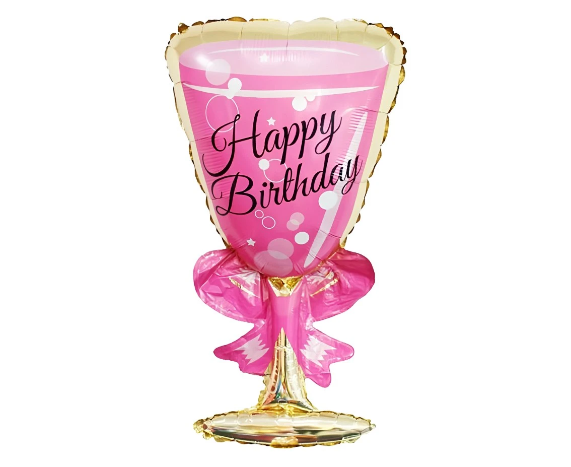 Balon foliowy Kieliszek "Happy Birthday", różowy, 38x73cm