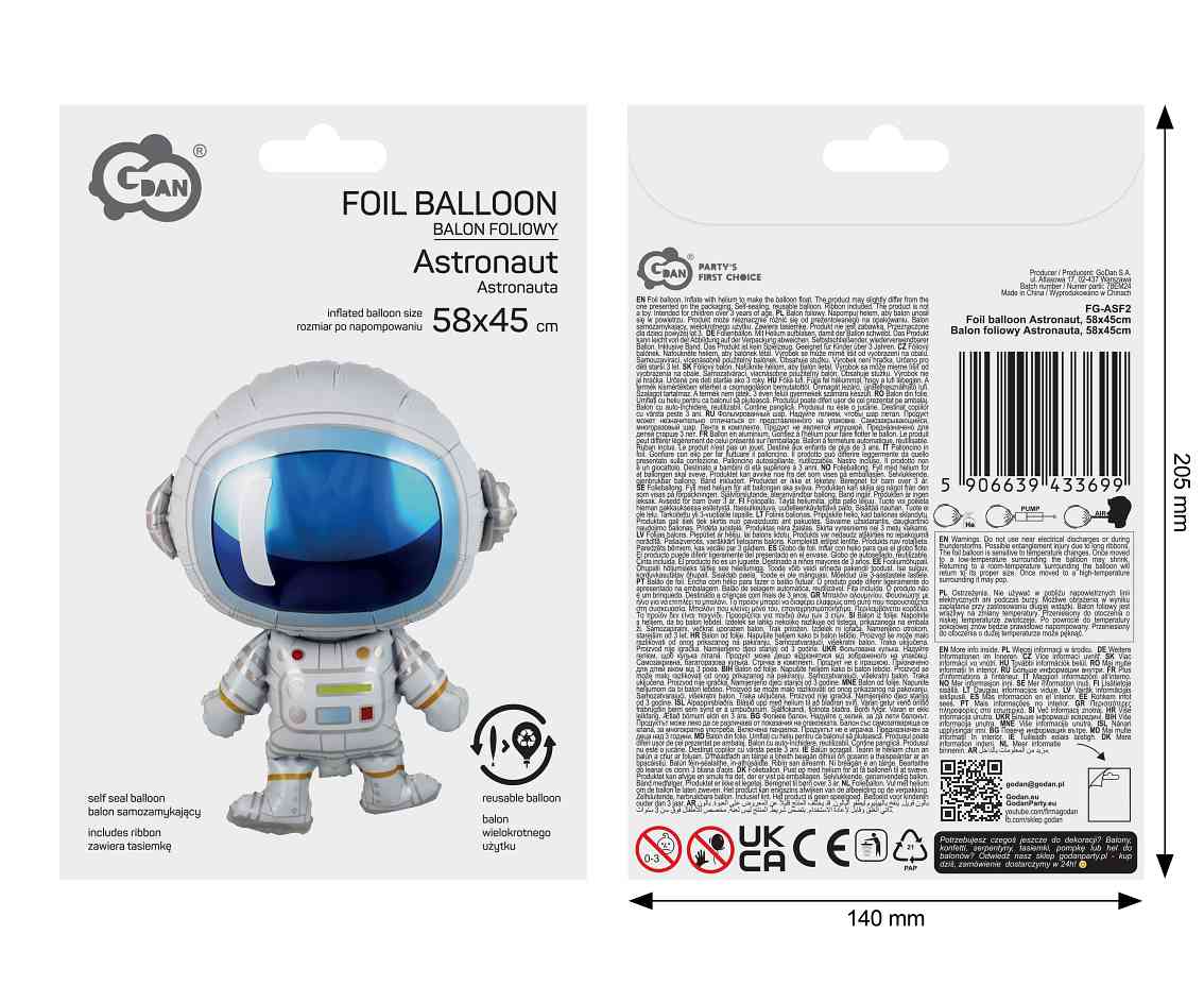 Balon foliowy Astronauta, 58x45cm