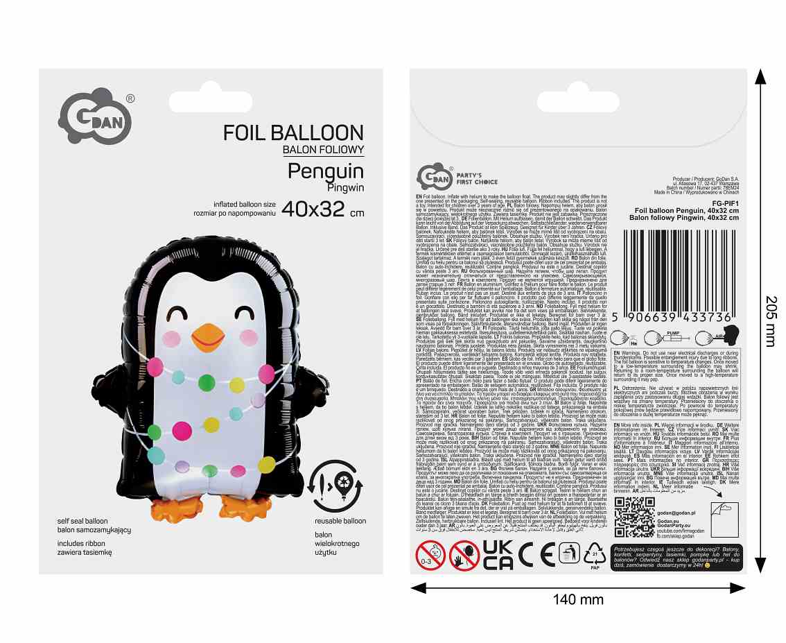 Balon foliowy Pingwin, 40x32cm