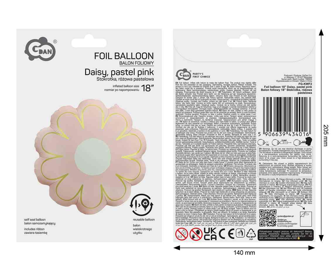 Balon foliowy 18" Stokrotka, różowa pastelowa