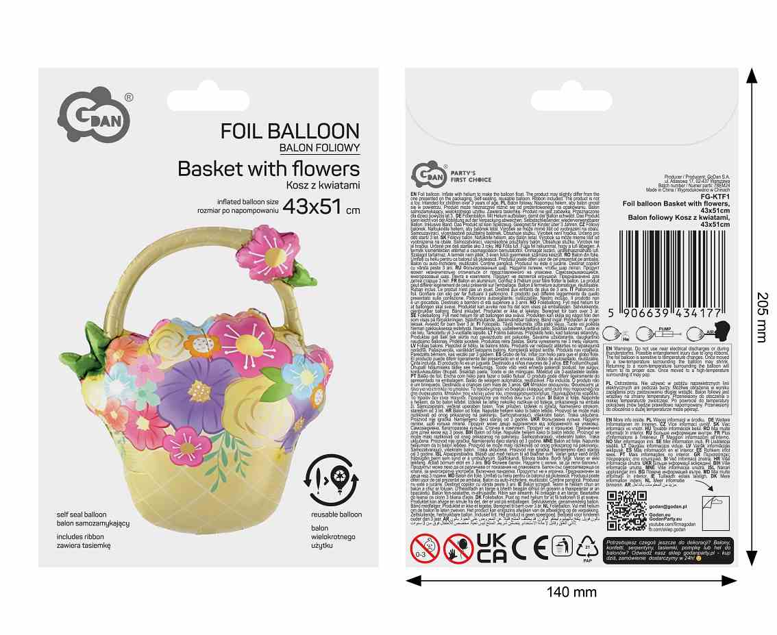 Balon foliowy Kosz z kwiatami, 43x51cm