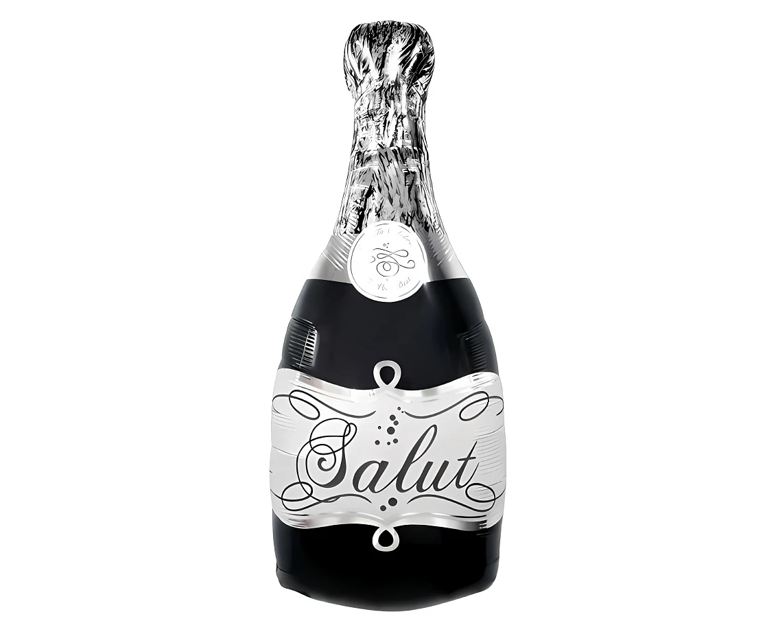 Balon foliowy Butelka "Salut", czarno-srebrna, 30x73cm