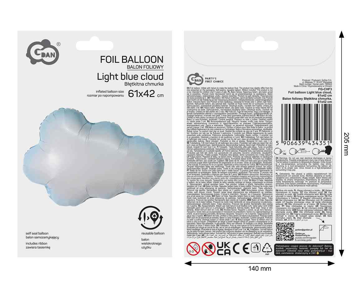 Balon foliowy Błętkitna chmurka, 61x42cm