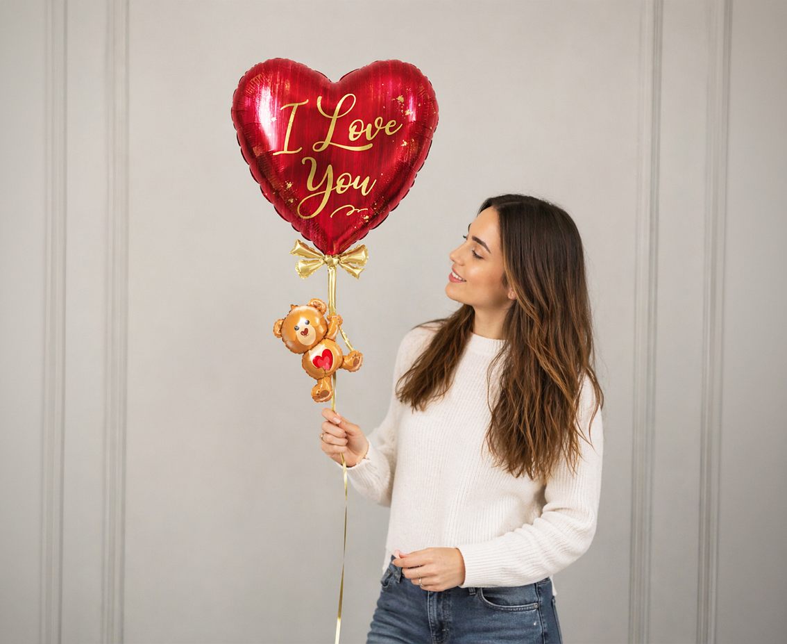 Balon foliowy  Serce "Love You", bordowe, 34x57cm