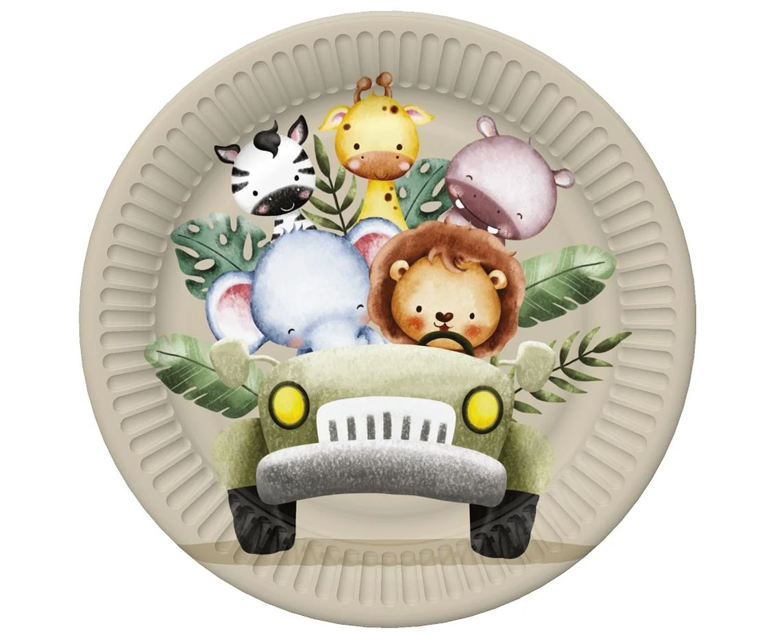 Talerzyki papierowe Safari Animals in the Jeep, 18 cm, 8 szt.